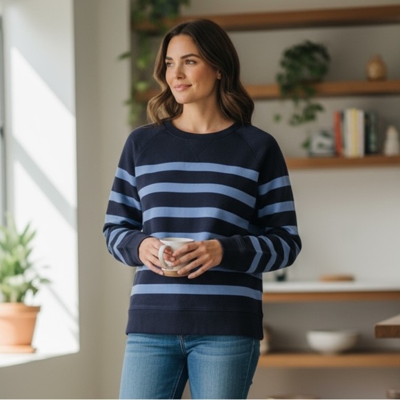 Talbots Tops - Talbots Navy and Light Blue Striped Sweatshirt